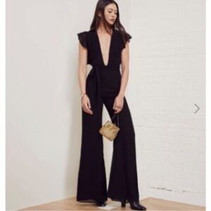 Reformation Jolene black Jumpsuit Plunge V-Neck wide leg 4.